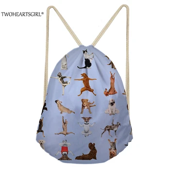 

TWOHEARTSGIRL Drawstring Backpack for Women Yoge Dog Printed Clothes Bagpack Harajuku Vintage Female School Backbag Bolsos Mujer