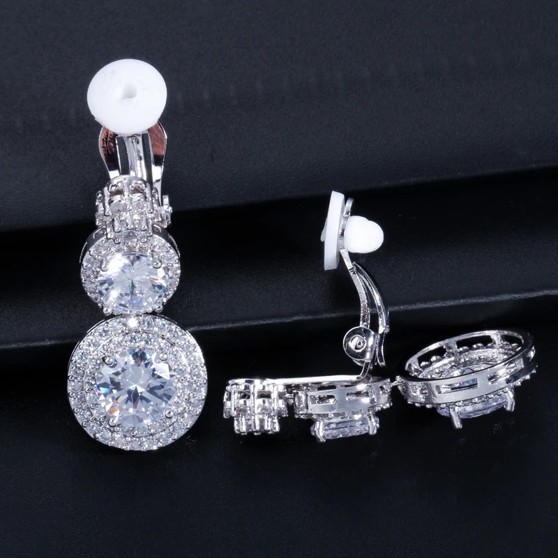 CWWZircons Clip on Ear Round Drop Cubic Zirconia Non Pierced Earrings Fashion Wedding Jewelry Womens Accessories CZ427 4