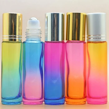 

Gradient Ball Bottle 5Pcs 10Ml　Gradient Color Thick Glass Roll On Essential Oil Empty Parfum Bottles Roller Ball Travel Use Ne