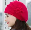 2022 winter rabbit fur Ski Cap hat female Beanie with one pieces flowers winter wool Cap for ladies Hot sale clothing set ► Photo 2/6