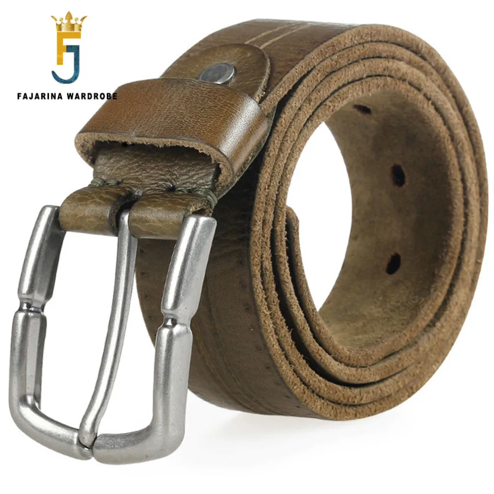 

FAJARINA Quality Pin Buckle Metal Joker Retro Belt Green Striped Cowhide Leather Accessories Belts for Men Accessory N17FJ312