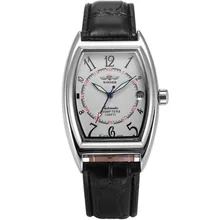 WINNER Luxury Brand Self Wind Automatic Wristwatch White Dial Black Leather Strap Auto Date Clock Men
