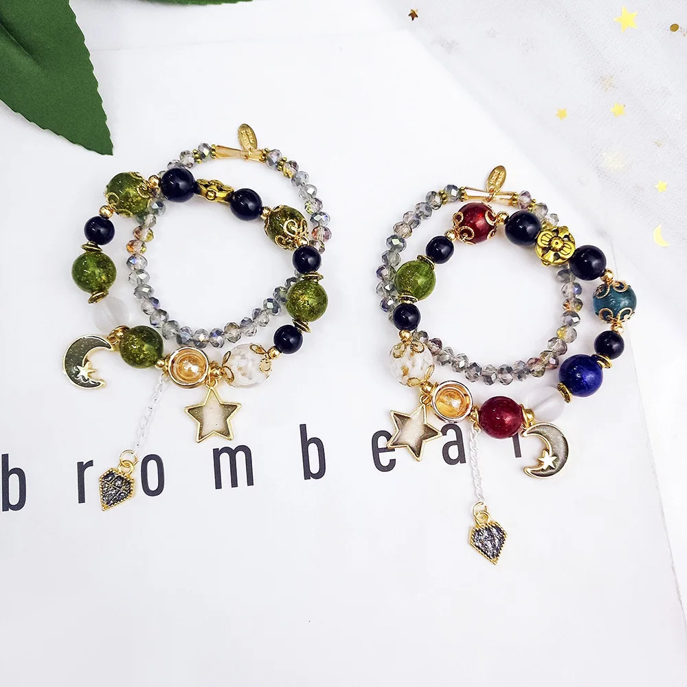 Bohemian Moon Star Crystal Folwer Charm Gold Bracelets & Bangles for Women Beads Handmade Charm Bracelet Sets Boho Jewelry B37