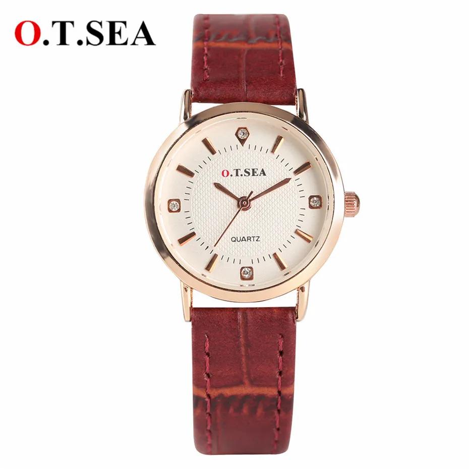 

O.T.SEA Quartz Womens Watches Elegant Red/Black/White Leather Band Small Dial Lady Wrist Watch 2018 New Fashion Clock Female