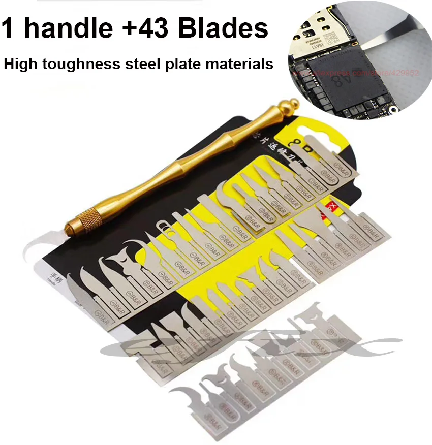 

efix 43 in 1/4 in 1 BGA Chip IC Knife Blade CPU Remover Hand Tools Set for Repair Removing iPhone Motherboard Mainboard NAND