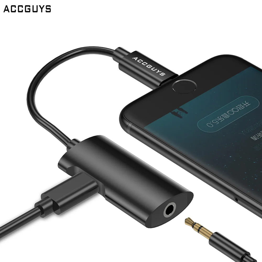 Goede ACCGUYS Verlichting tot 3.5mm Oortelefoon Aux Audio Splitter Lading Verlengkabel 2 in 1 Oplader Adapter Voor iPhone 8 8 plus X iOS 11