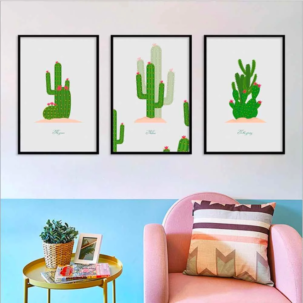 

HAOCHU Cartoon Cactacea Simple Drawing Canvas Painting Living Room Home Decor Painting Print Poster Simple Nordic Wall Picture