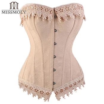 

Miss Moly Womens Sexy Corset Top Bustier Overbust Nude Lace Up Back Lingerie Shapewear Cincher Waist Cincher Corsets S M L-6XL