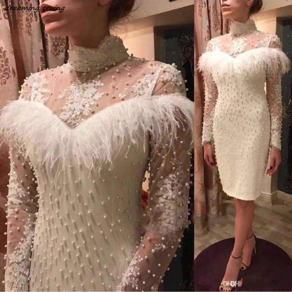 conew_sexy-2019-feather-cocktail-dresses-long-sleeve-beaded-high-neck-lace-prom-gowns-illusion-formal-evening-party-dress (1)_conew1