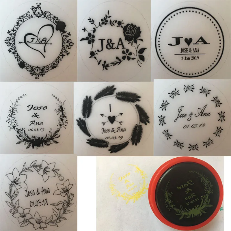 

4CM Circle Custom Personal Stamp With Name Date Replacement Self Inking Wedding Invitation Stamp on Envelope
