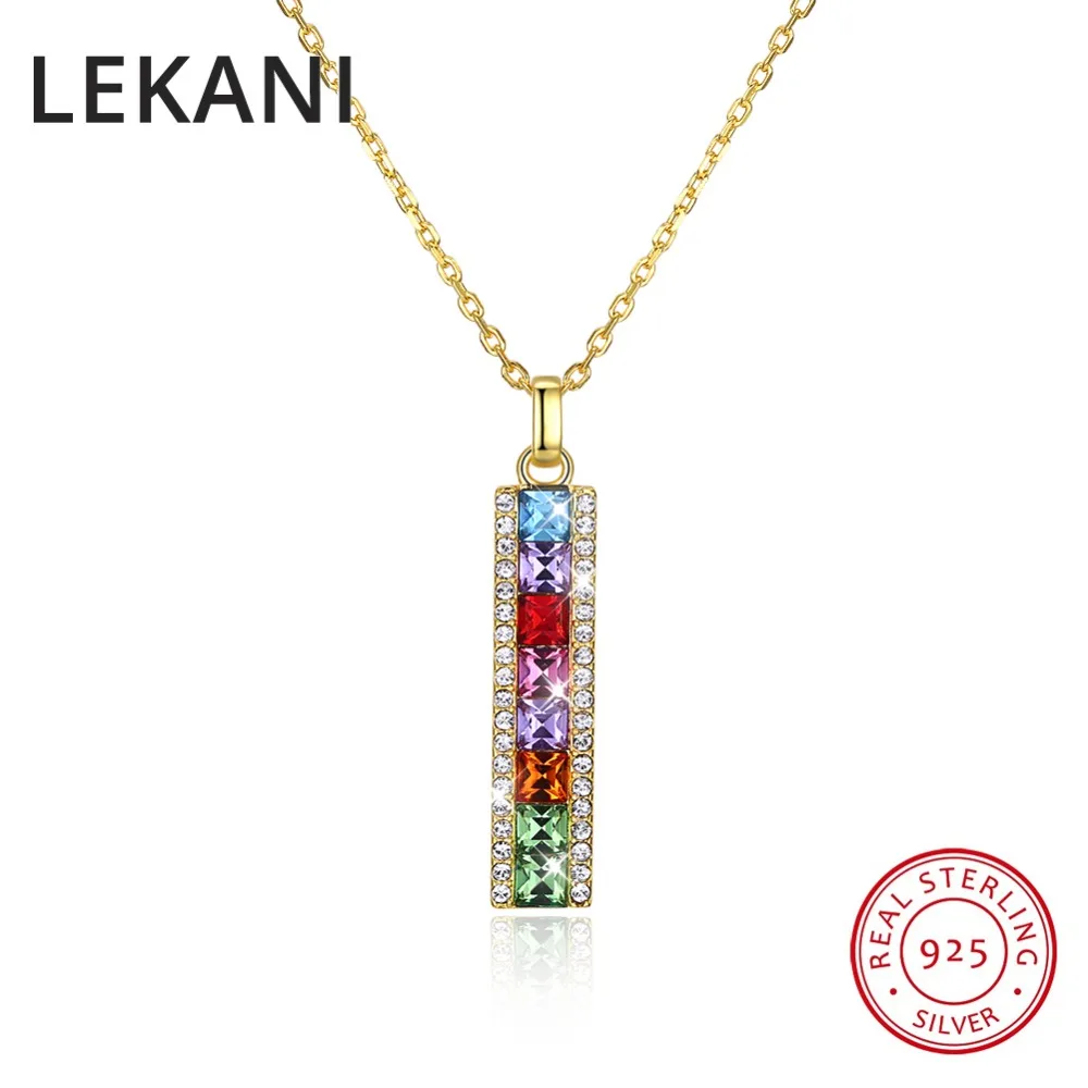 

LEKANI Fashion Long Bar Pendant Necklaces Gold Plated Real 925 Silver Collares For Women Party Gifts Crystals From Austria