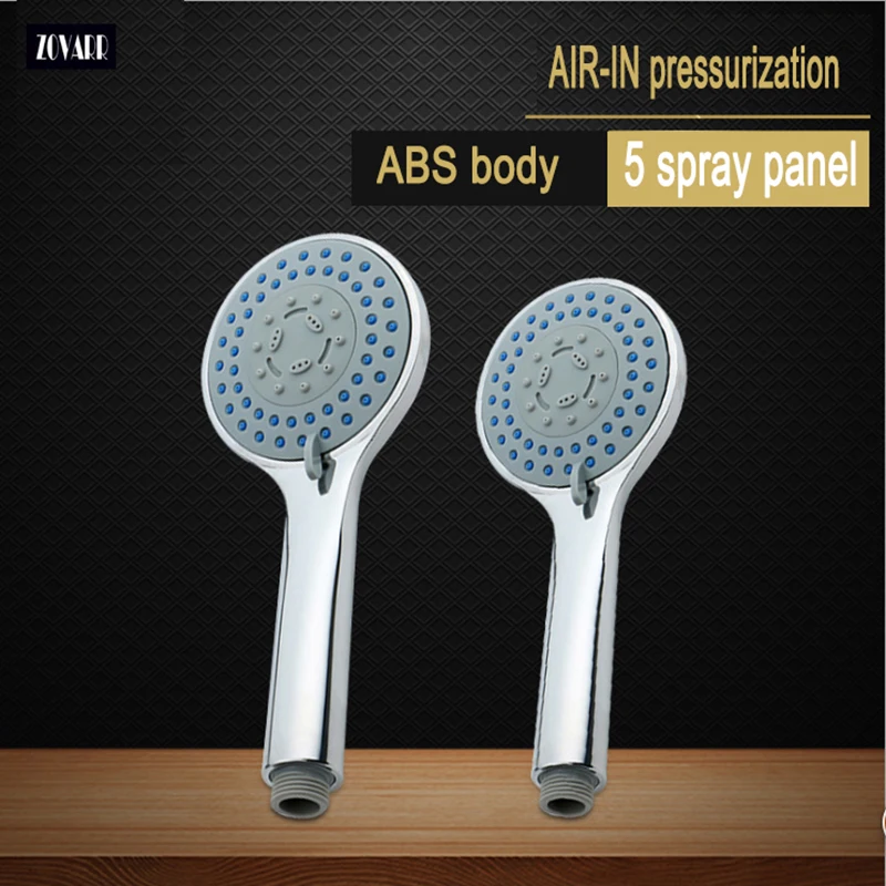 

5 function hand hold shower air-in pressurization shower-head 5 spray ABS chrome plating shower head free shipping by ZOVARR
