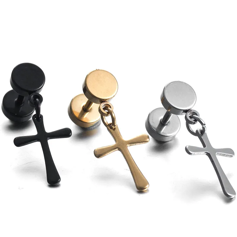 

1 Pc Unisex Cool Punk Rock Earrings Women Men Round Cross Pendant Stud Earrings Earrings Jewelry Gift