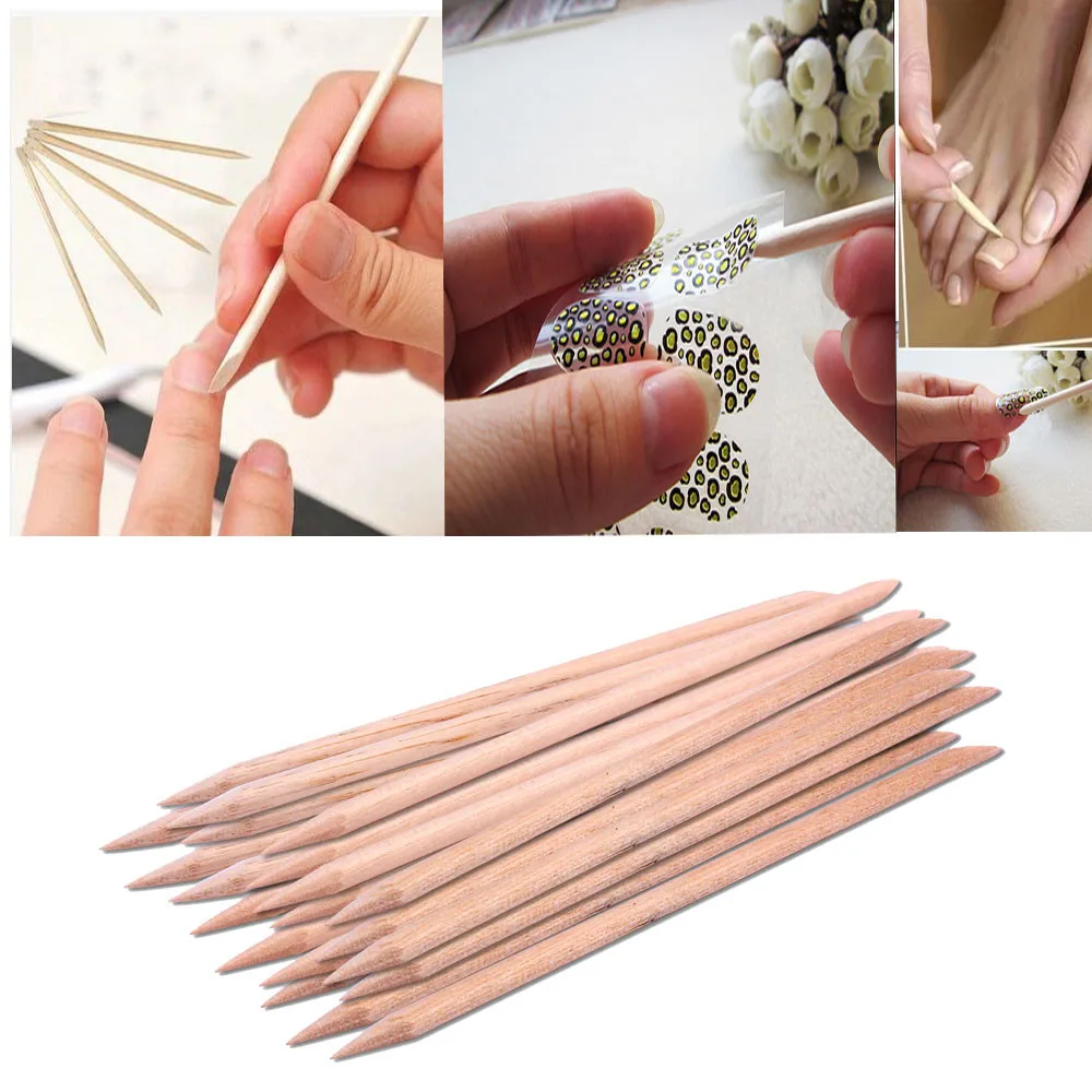 

20 PCS Wooden Cuticle Pusher Nail Art Orange Wood Sticks For Cuticle Removal Manicure Nail Art Tools #Ze