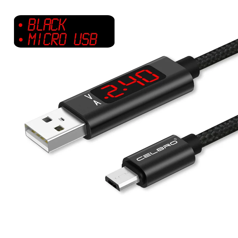 СВЕТОДИОДНЫЙ цифровой дисплей USB кабель type-C Micro Usb быстрая зарядка 3,0 кабель 8 Pin для Asus Zenfone Leeco Le 2 Oukitel Doogee Leagoo - Тип штекера: Black Micro USB