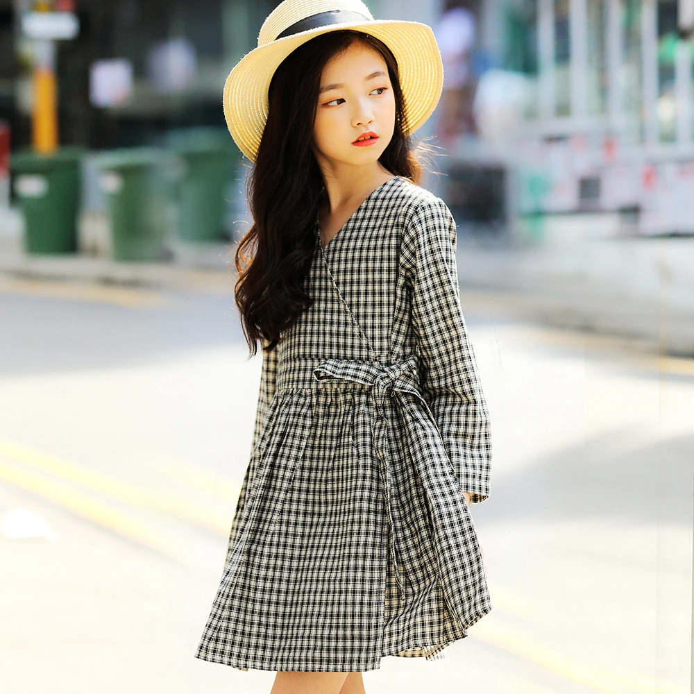 

girls spring long sleeve dress 2019 big girls dresses plaid kids costume baby girl clothes children dress for size 3456789 10 12