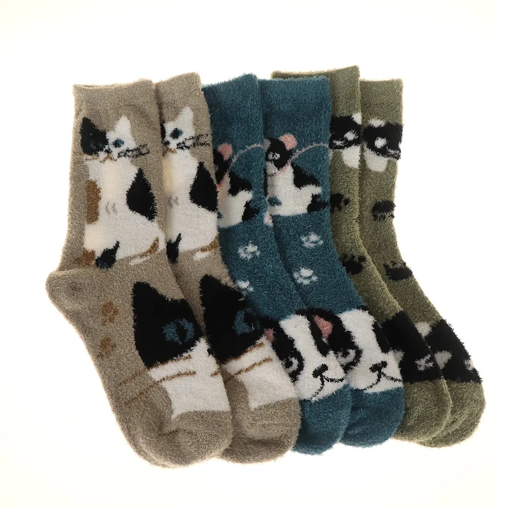 Модные коралловые бархатный носок с рисунком животных; женские повседневные носки; женские мягкие дышащие теплые носки; сезон осень-зима