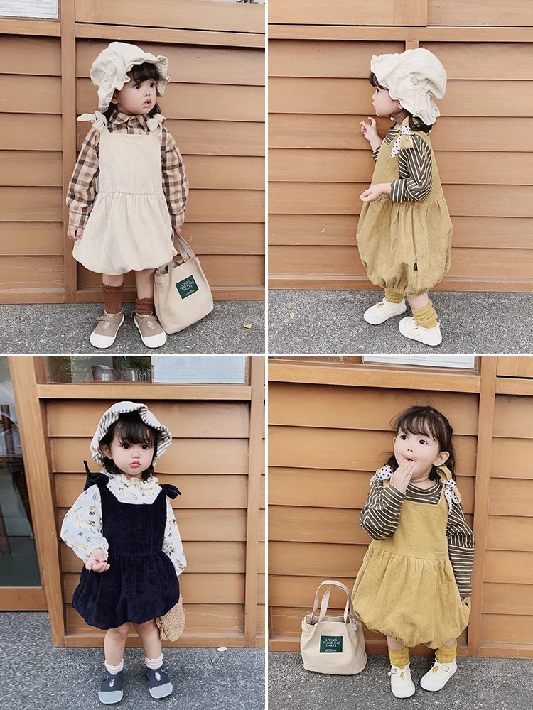 

Girl 2019 Spring Sleeveless Dress Baby Children Small Fresh Sling Overall Dress Toddler Kids Cotton Casual with Bowtie Suspender