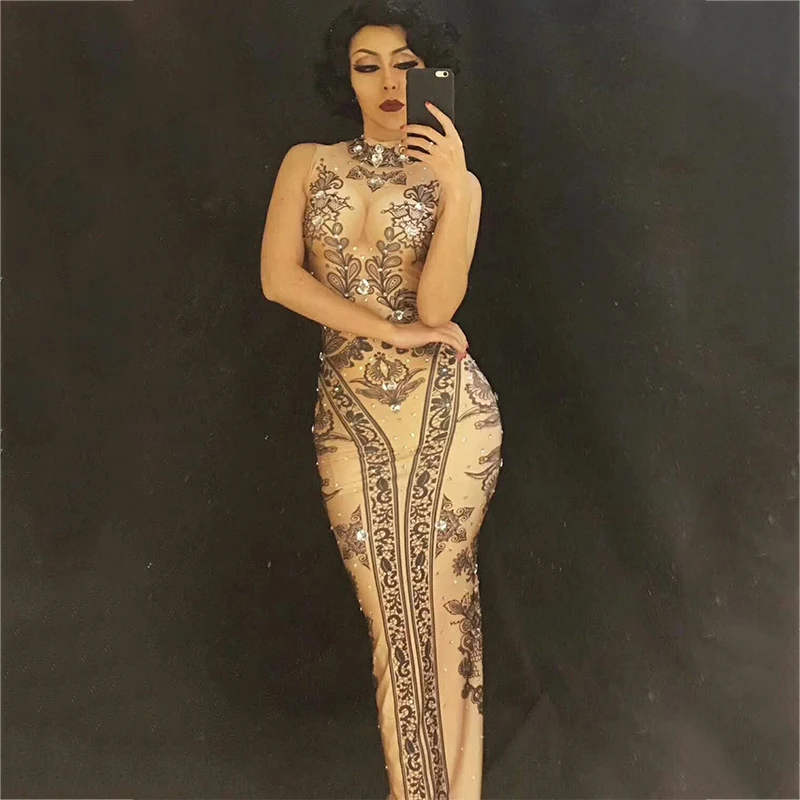 

Glittering Crystal Sexy Female Nightclub Dress Bar Party Costume Singer DJ DS Prom Dresses Rave Performance Stage Wear DJ184