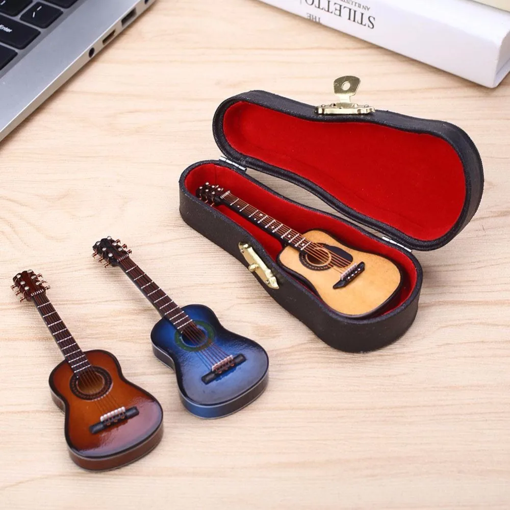 

Wooden 1:12 Miniature Electric Guitar Model Mini Acoustic Musical Instrument Ornaments+guitar Case Holder Musical Accessories
