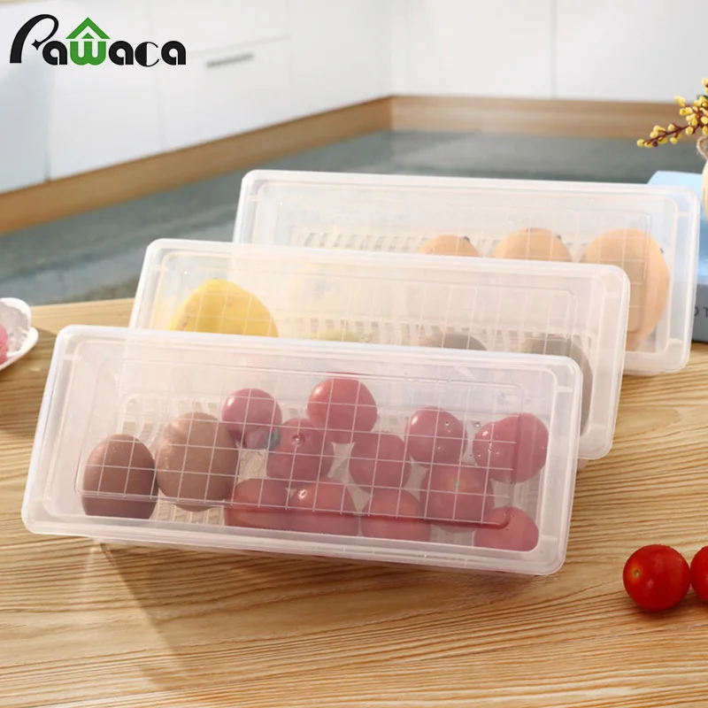 

Food Storage Container Fresh Keeping Box With Lid Refrigerator Kitchen Drain Water Plastic Food Preserve Safe Keeper Organizer