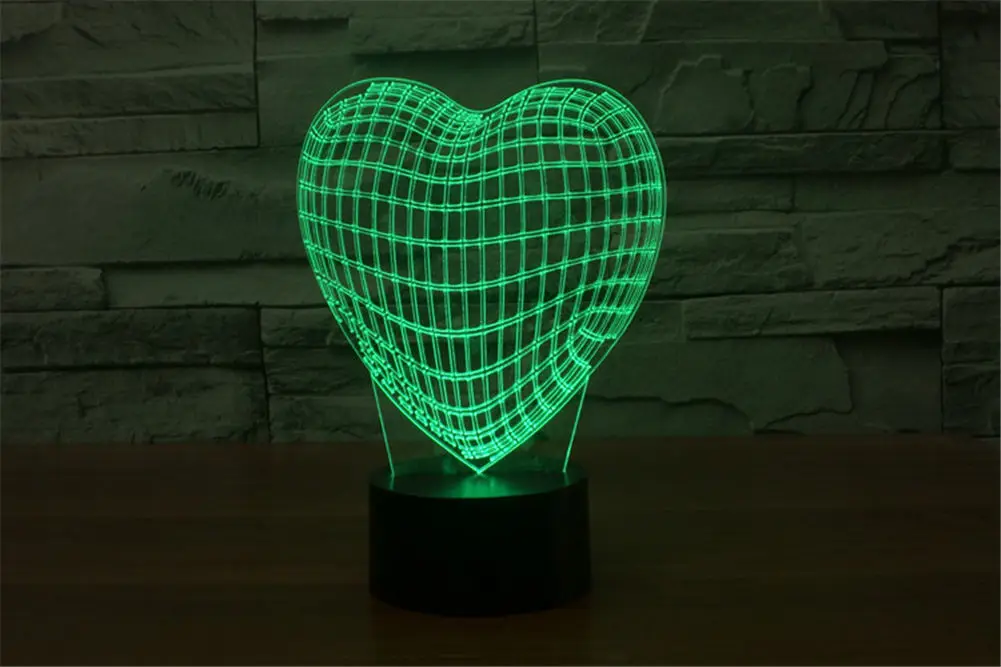 7 видов цветов Изменение коснитесь кнопки Usb акрил 3d в форме сердца светодиодный