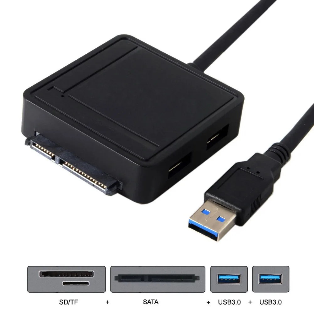 Адаптер с 2 портами USB 3 0 на SATA 5 дюйма и кардридером SD TF для ноутбука