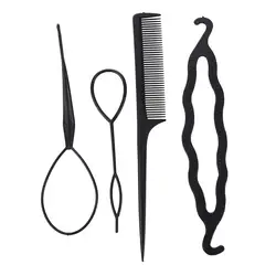 Женский 4 шт для волос, фигурная Заколка-палочка, инструмент для плетения косичек, черный