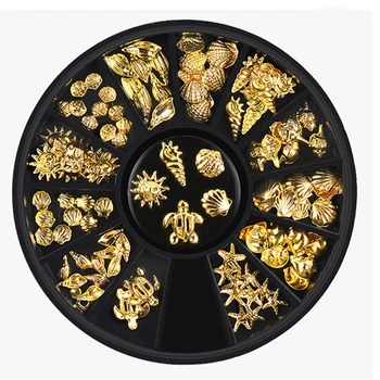 

12 Grids Turtle Nail Studs Manicure Mixed Decoration 3D Conch Tool Rivet Alloy Art Sea Star Shell Accessories