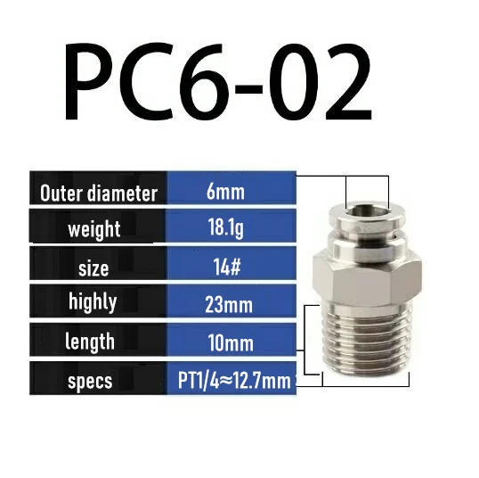 304 из нержавеющей стали трахеи быстрый разъем высокого давления газа прямая док пневматические компоненты PC4-M5 PC4-01 PC6-02 - Цвет: PC6-02