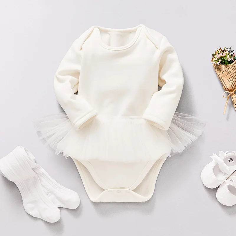 mikistory Sweat White Newborns Girls Clothes Long Sleeves Cotton Soft Bodysuits Slim Infant Mesh