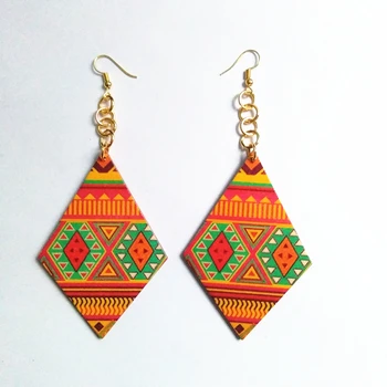 

12 pcs/lot Green Red Colorf Cube Shaped Flower Wood Drop Earrings Both Sides Same Printing Earrings Personality Friendly Jewelry
