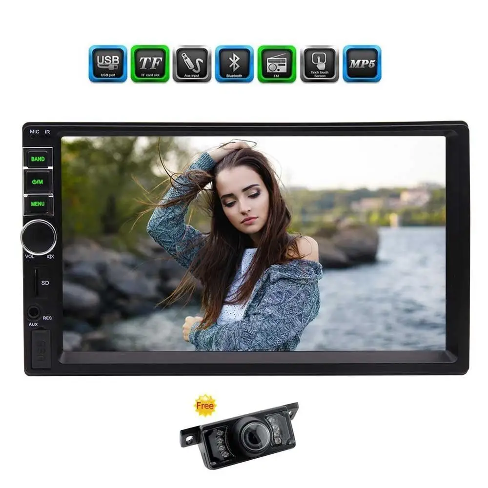 

Car Stereo Double Din Car MP5 Player 7'' FM Radio Bluetooth/Steering Wheel Control/Aux Input/USB TF Card + Parking Sensor Camera