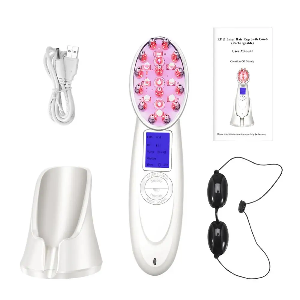 Professional White Laser Hair Growth Comb Anti Hair Loss Massager Detangling Hair Regrowth Comb Brush Salon Hair Styling Tools