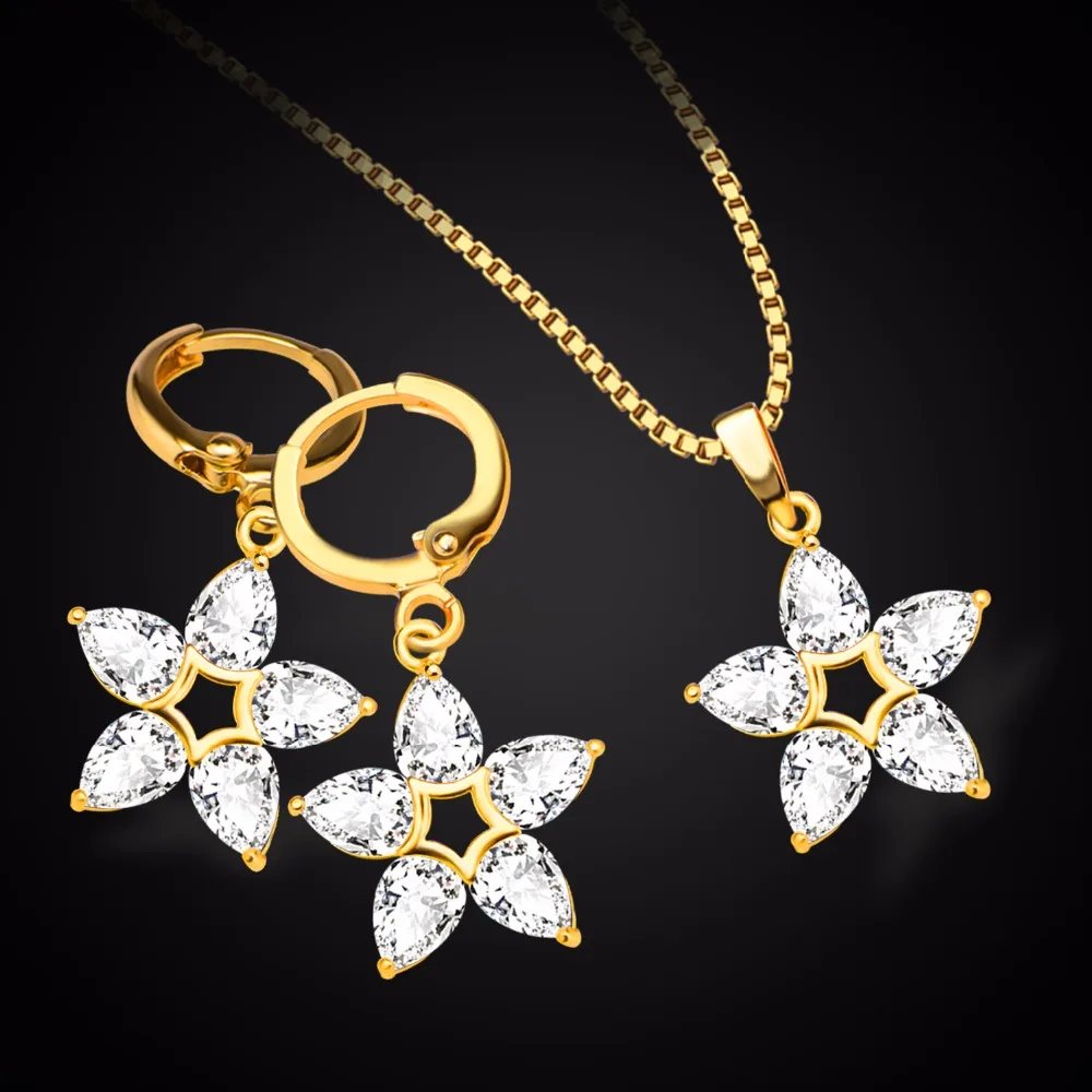 YOULOOK High Quality Star Shape Pendant Gold/Silver Necklace Earrings Two Piece Set Fashion Lady Romantic Jewelry Set.S20100 | Украшения и