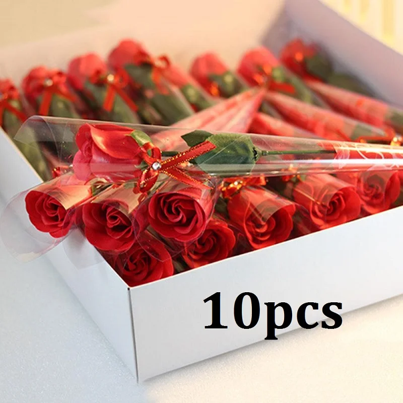 

10pcs Soap Rose Artificial Flower Valentines Day Gift Anniversary Flower Set Flower Rose Petals Weddings Party decor Christmas