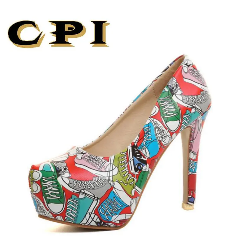 

CPI 2018 New fashion Spring summer Women's casual high heels sexy printing Wedding Office Party dress shoes Plus:34-43 KK-34