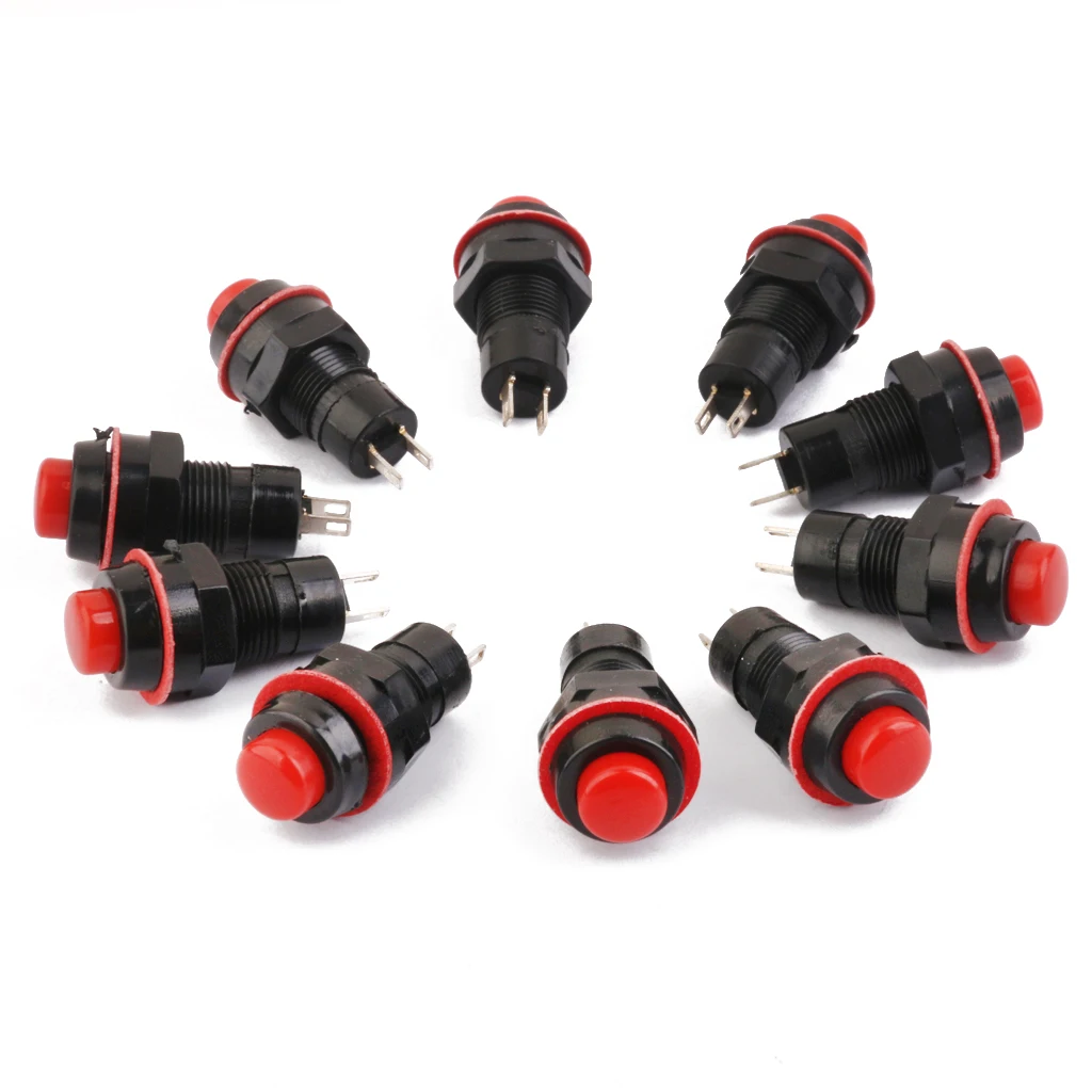 10 X Car Boat Locking Dash ON-OFF Push Button 2-Pin Latching Switch Red