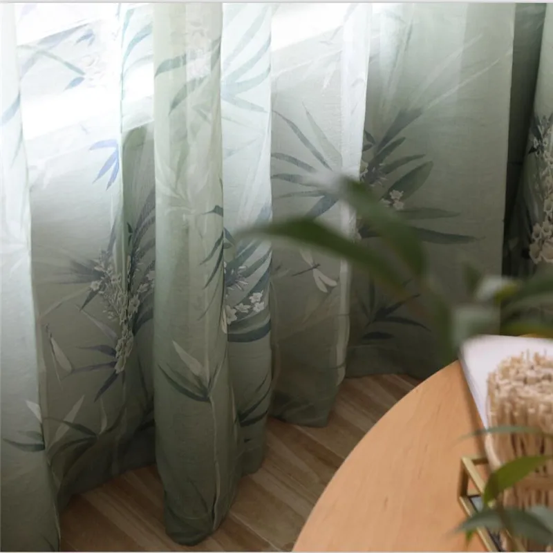 Серая бамбуковая занавеска, зеленые прозрачные полушторы, современные затемненные занавески для окон, для гостиной, спальни, для обработки окон, wp191#30 - Цвет: Green Sheer