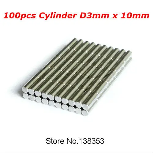 

100pcs Bulk Neodymium Fridge Warhammer Craft Magnets Dia 3mm x 10mm N35 Super Strong NdFeB Bar Cylinder Rod Magnet