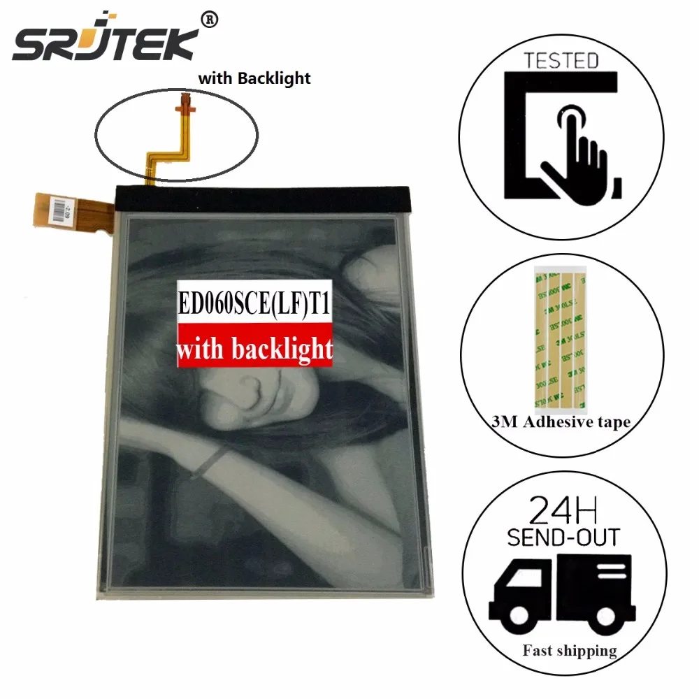 

srjtek 6 Inch ED060SCE(LF)T1 ED060SCE(LF)C1 E-ink LCD Screen with Backlight For Nook Simple Touch For SONY PRS-T1 Ebook Reader