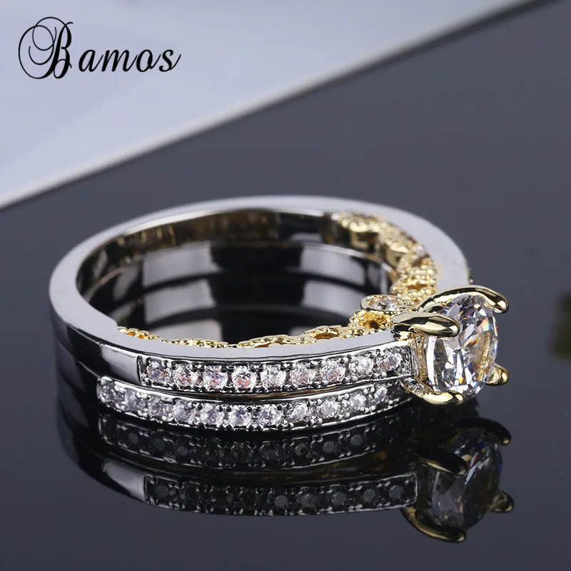 Bamos винтажные обручальные кольца Серебряного и золотого цвета, набор, изысканный Фианит, обручальные кольца для женщин, роскошные ювелирные изделия с камнем рождения