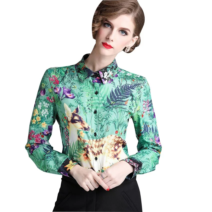 New Runway Design Autumn Women Blouse Printed Shirt Fashion Green Elegant Long Sleeves Office Shirt Female Holiday Party Top New Runway Design Autumn Women Blouse Printed Shirt Fashion Green Elegant Long Sleeves Office Shirt Female Holiday Party Top