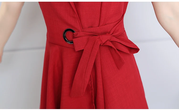 Cotton Linen Summer Office Dress A-line Robe Femme Ete 2018 Grande Taille 5XL V Neck Plus Size Black Office Dress3