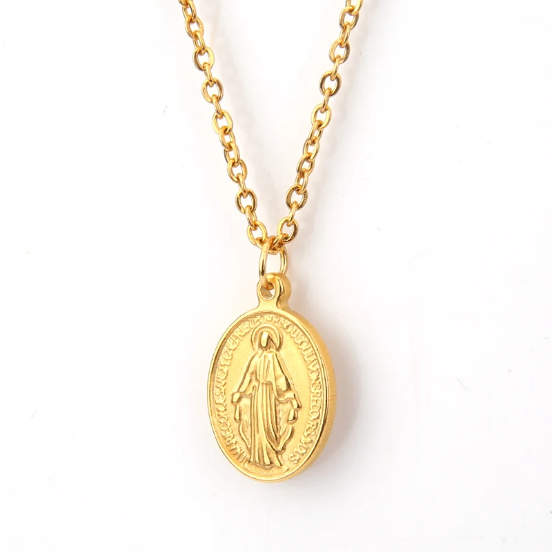 

Dropshipping Stainless Steel Gold Color Virgin Mary Pendant Necklace For Women/Girl Choker Collier Jewelry Wholesale Colar Cross