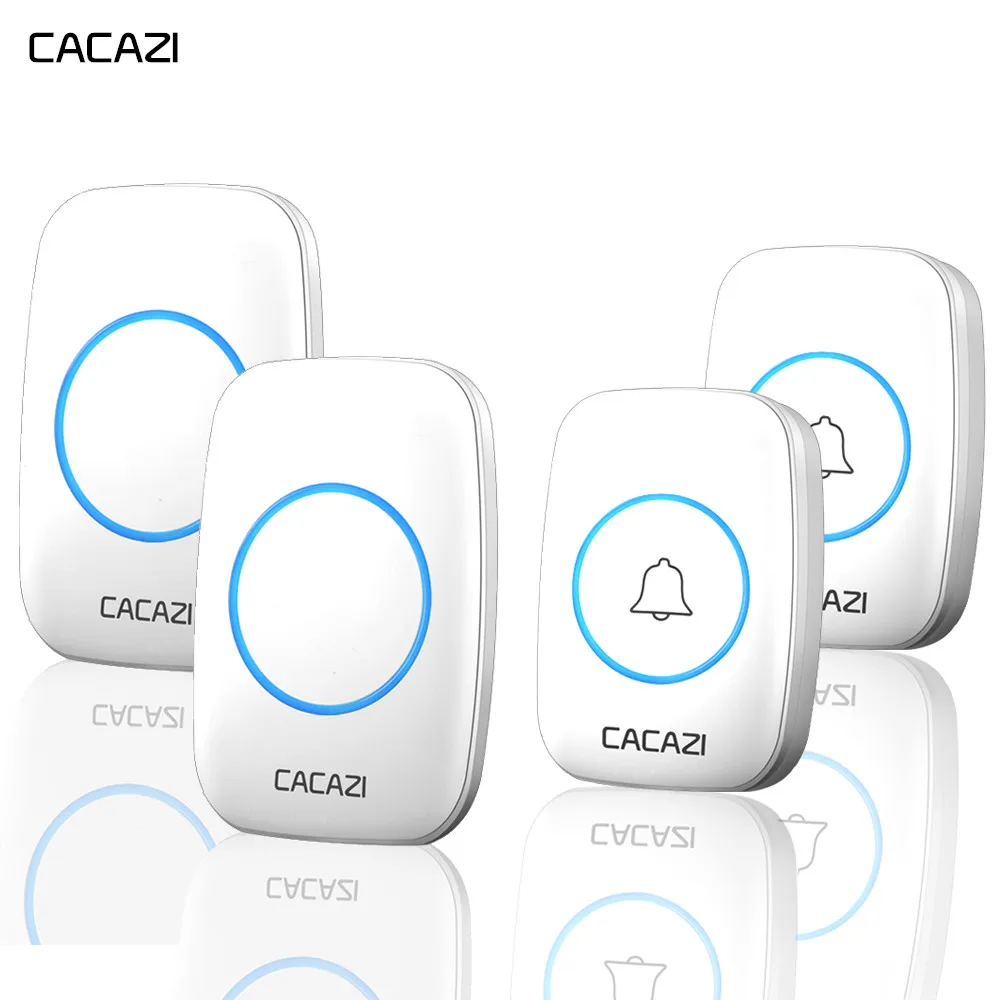 

CACAZI Wireless Waterproof Doorbell 2 Battery Button 2 Receiver 300M Remote LED Light Home Cordless Bell EU Plug 38 Chimes