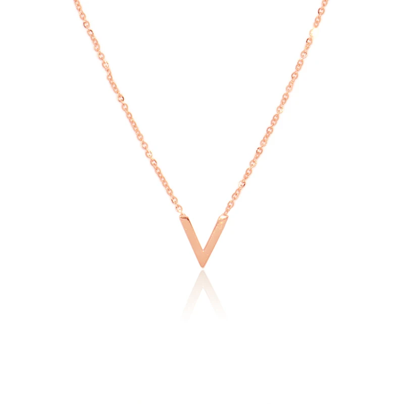 

18K rose gold glossy V-shaped set chain 18k gold female necklace + pendant
