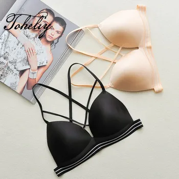 

2018 Summer Woman Black girls bra sling back up the chest thin anti underwear sexy bra steel ring without backing