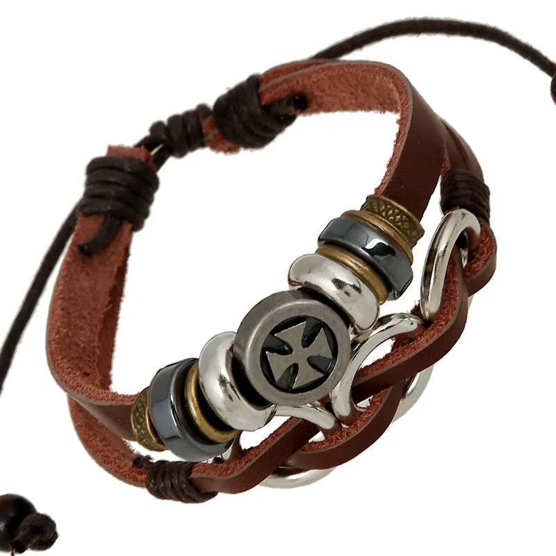 New 2015 Fashion Multilayer Leather Strap Bracelets & Bangles Cross