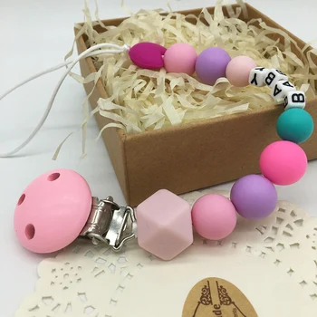 

Personalized Name Silicone teething pacifier clips with Safe ABS beads Silicone pacifier chain Holder For Nipples baby chew toys